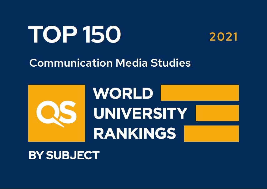 2021年QS世界大學學科排名，「傳播與媒體研究」本校進入全球前150名。