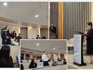 IMAS students Max Solberg and Daniel Gombos asked questions to country representatives, while Christina Ellis, the master of ceremonies, appeared on stage alongside Vice President Bi-khim Hsiao.(Photo by IMAS)(Open new window/jpg file)Image