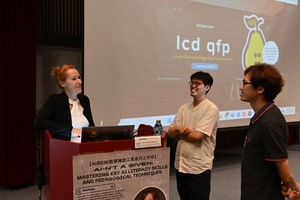 Speaker Dr. Krisztina Domjan (left) has a delightful conversation with members of the EMI Resource Center. (Photo by EMI Resource Center)(Open new window/jpg file)Image
