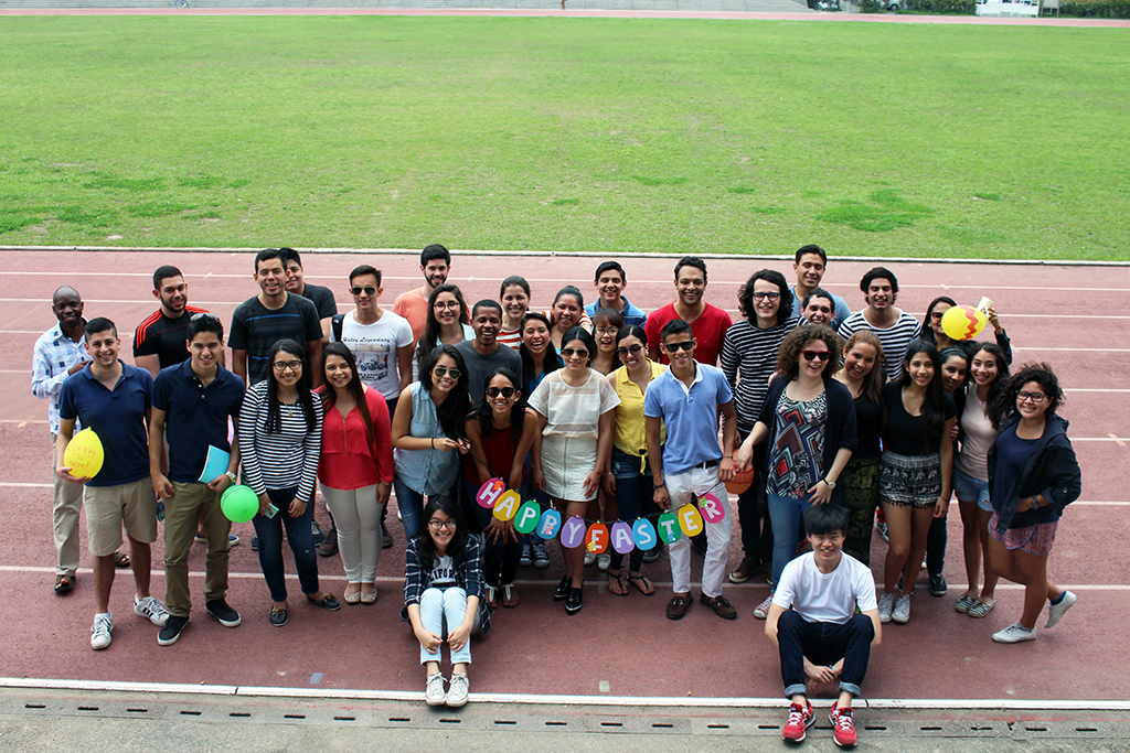 (1)Traditional Easter lunch in spring semester (2)in front of GYM